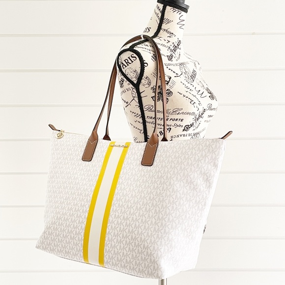 Michael Kors Logo Stripe Tote & Wristlet Bag Set - Picture 9 of 16